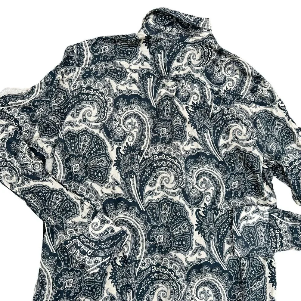 J Crew Collection Shirt Womens Size 2 Button Up‎ Blouse Blue Paisley Long Sleeve - Picture 9 of 14